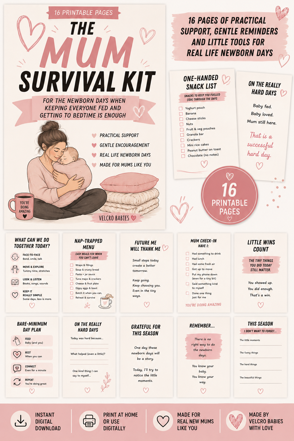 The Velcro Baby Mum Survival Kit printable preview