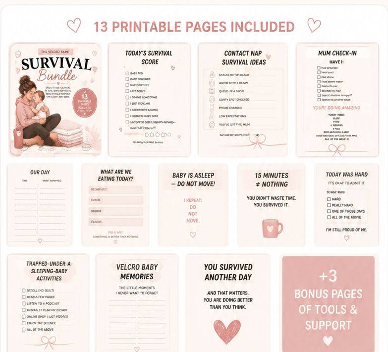 Look inside the Velcro Baby Survival Bundle - 13 printable pages